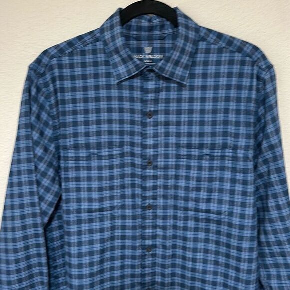 Mack Weldon Mens Blue Plaid Merino Wool Blend Long Sleeve Flannel Shirt Small - Picture 2 of 7